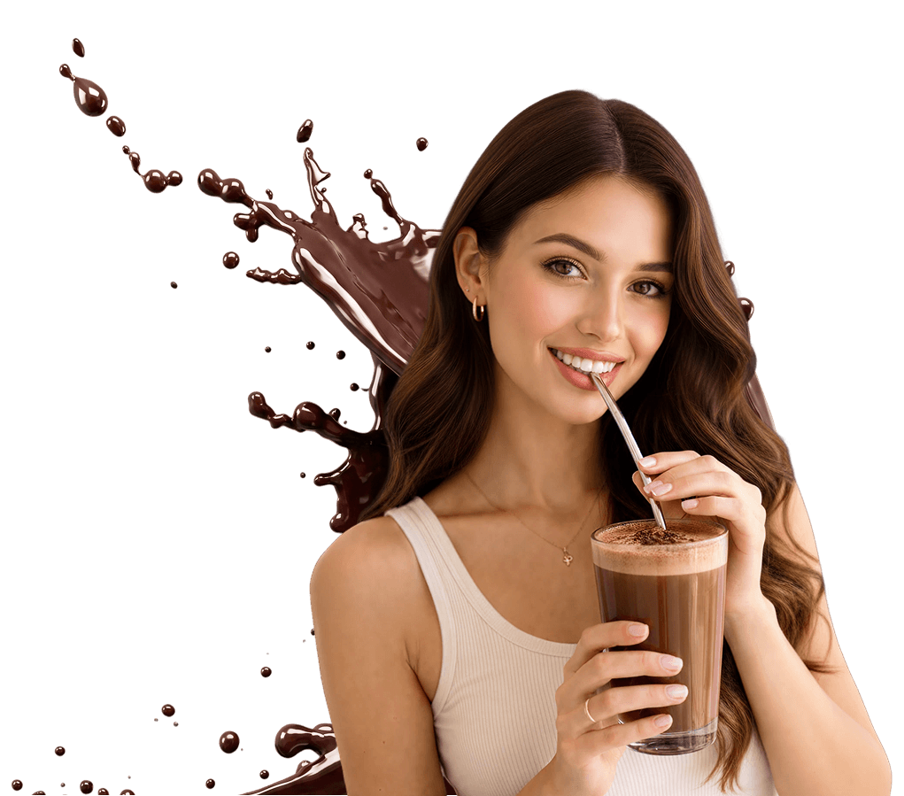 Smiling woman tasting Chocolate Dreamzzz by Biolab