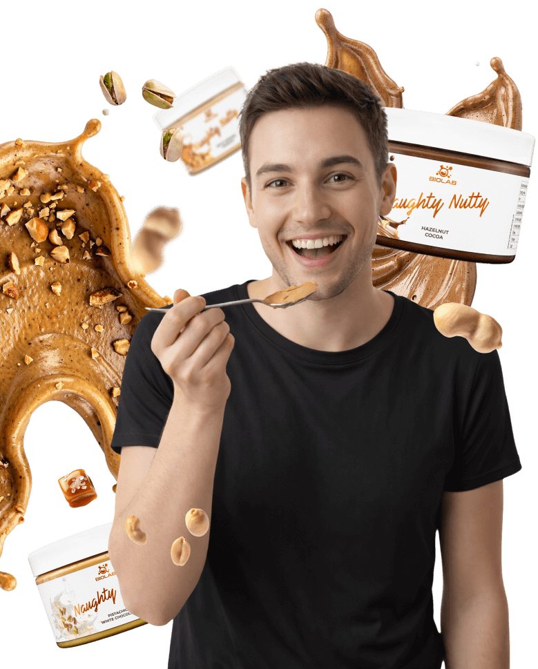 A smiling man sampling NN hazelnut cocoa