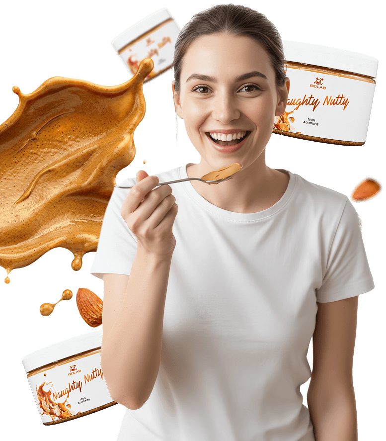 Smiling woman trying NN almond paste